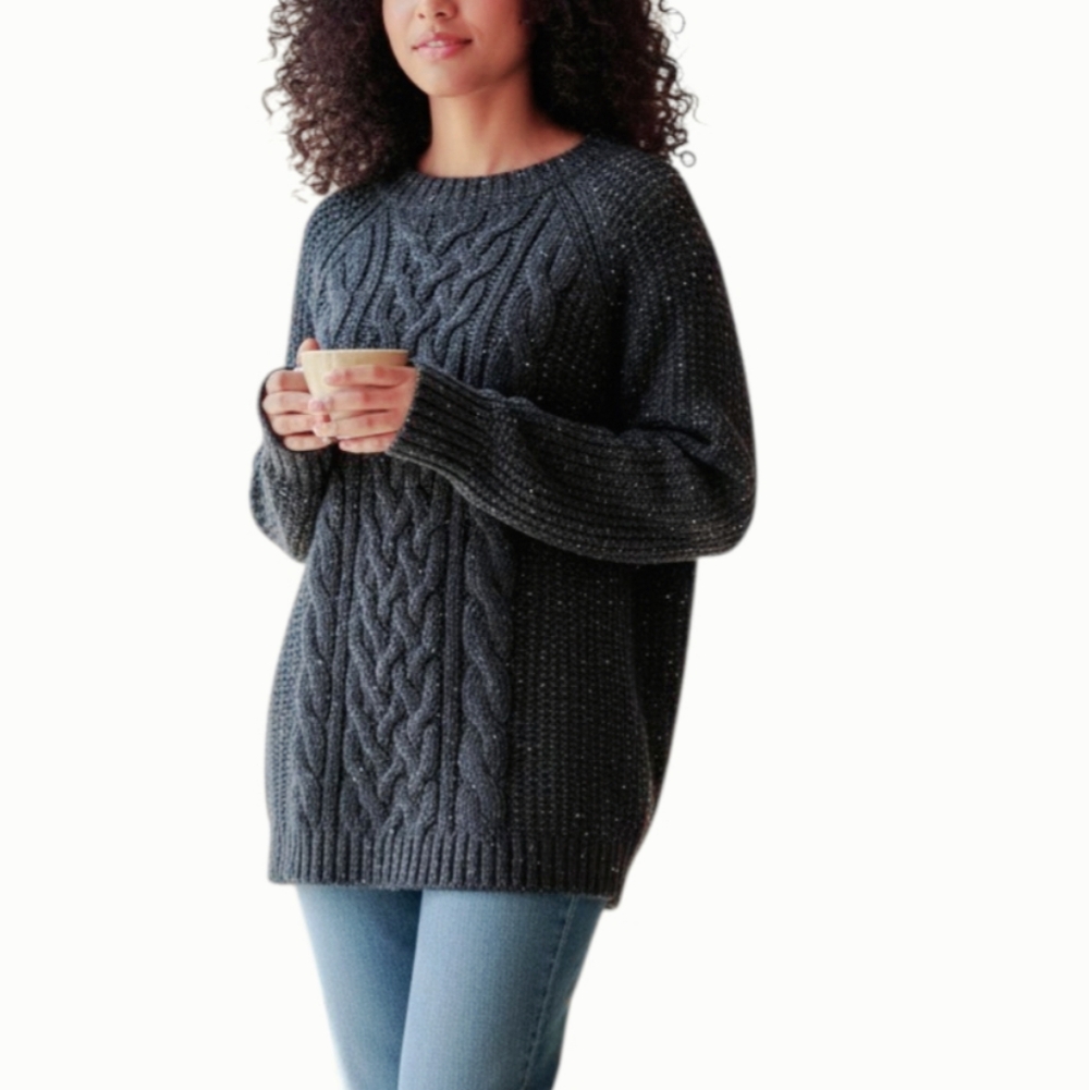 American Eagle Women's Cable Knit Sweater Speckled Black Size M